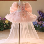 Pink Party Dress Girls Baby Birthday Dress Elegant Tulle Train Skirt｜KLFFIGID