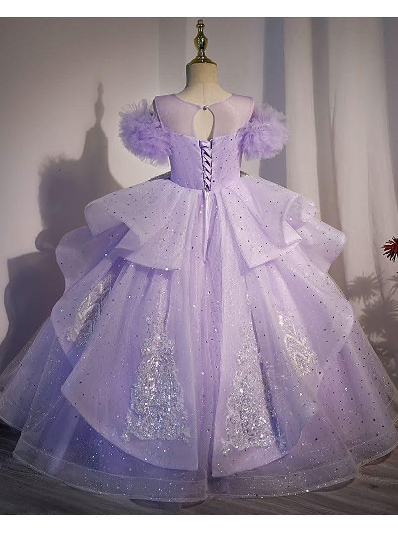 Enchanted Purple Princess Dress Shiny Silver Embroidered Ball Gown