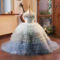 Girls wedding dress, flower girl evening dress tail big bow mesh girl princess dress