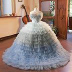 Girls wedding dress, flower girl evening dress tail big bow mesh girl princess dress