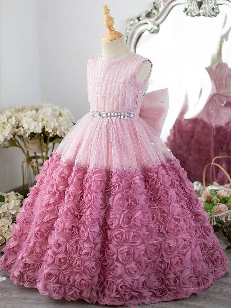Rose Golden Fairy Tale Princess Dress Elegant Layered Girls' Dress
