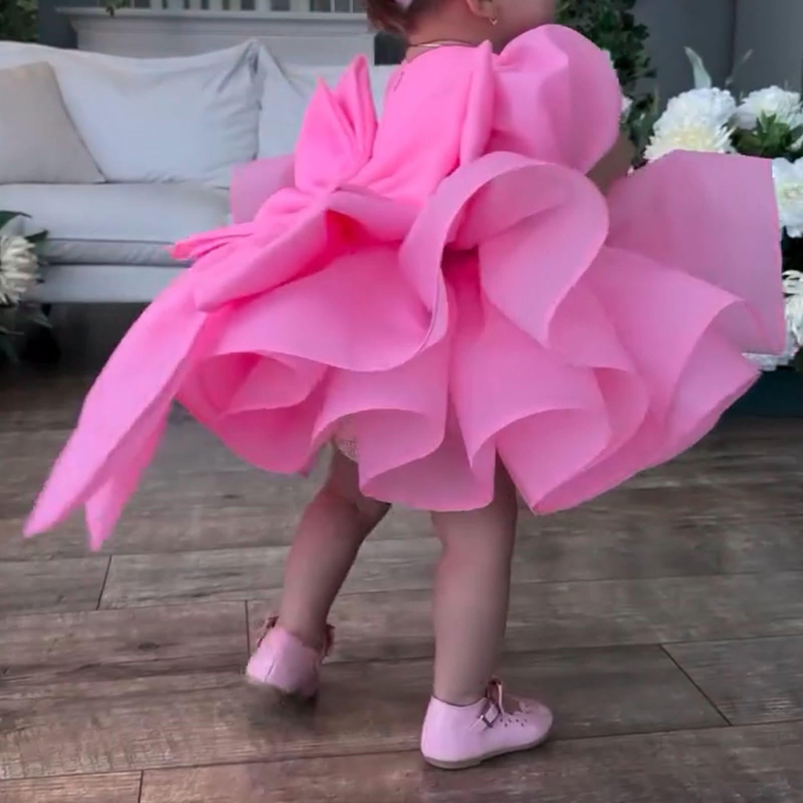 Customizable Big Bow Baby Birthday Party Puff Sleeve Tail Princess Dress | KLFFIGID
