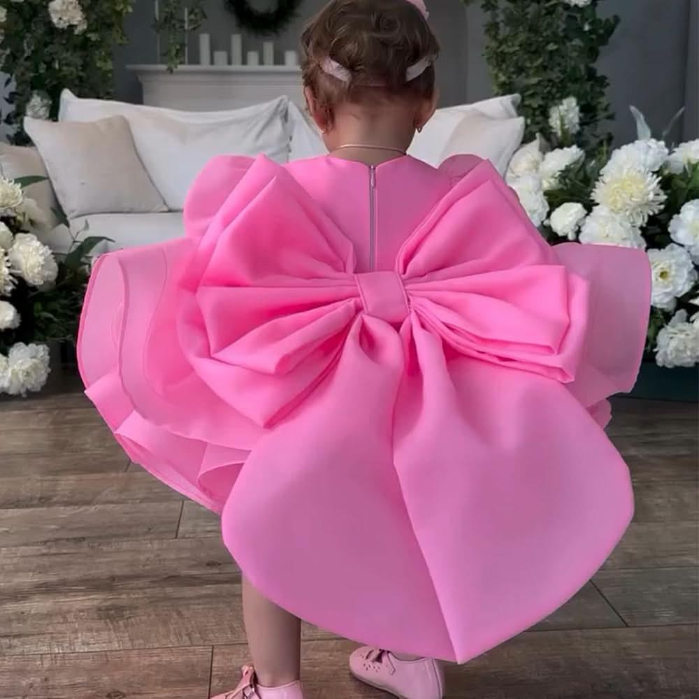 Customizable Big Bow Baby Birthday Party Puff Sleeve Tail Princess Dress | KLFFIGID