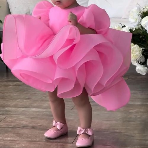 Customizable Big Bow Baby Birthday Party Puff Sleeve Tail Princess Dress | KLFFIGID