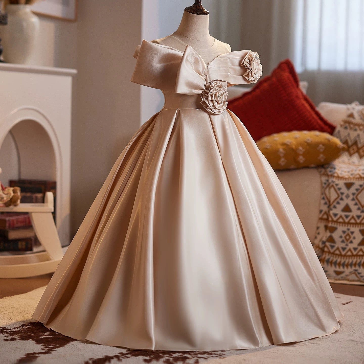 Elegant wedding flower girl dress, school ceremony party girl princess dress, ballerina girl dress