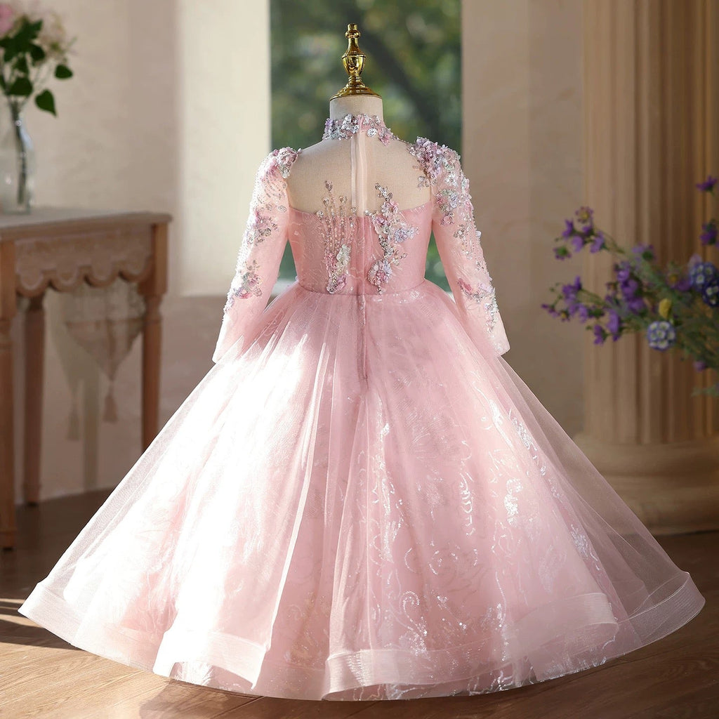 Girls long sequined long sleeve princess dress fashionable luxury birthday catwalk dress School ceremony girls princess dress