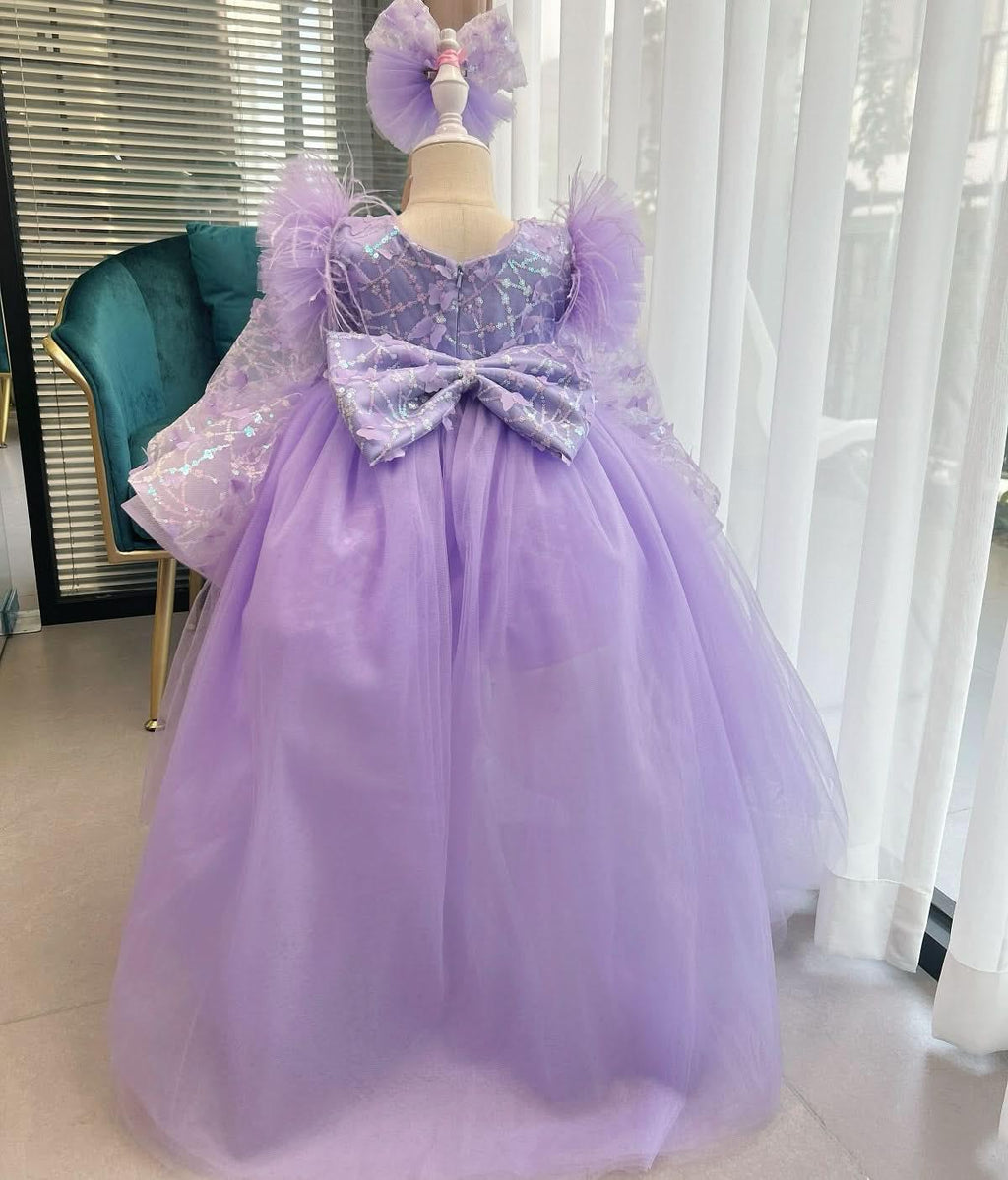 Girls Bow Flower Princess Dress Detachable Train | KLFFIGID
