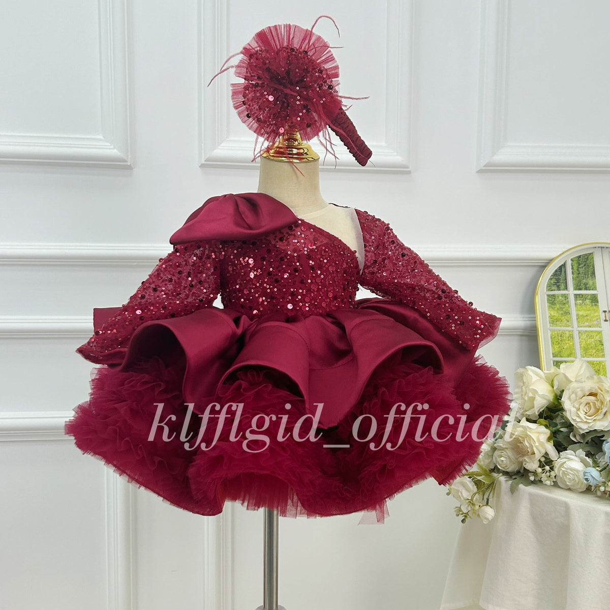 Sparkly Long Sleeve Birthday Pageant Dress for Baby Girls | KLFFIGID