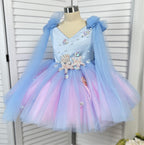 Girls Starfish Ocean Theme Blue Pink Ombre Party Dress | KLFFIGID