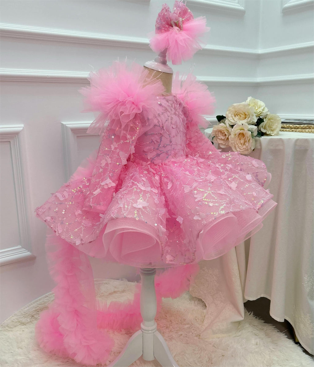 Butterfly Fluffy Princess Dress Long Sleeve Christmas & Birthday Outfit | KLFFIGID