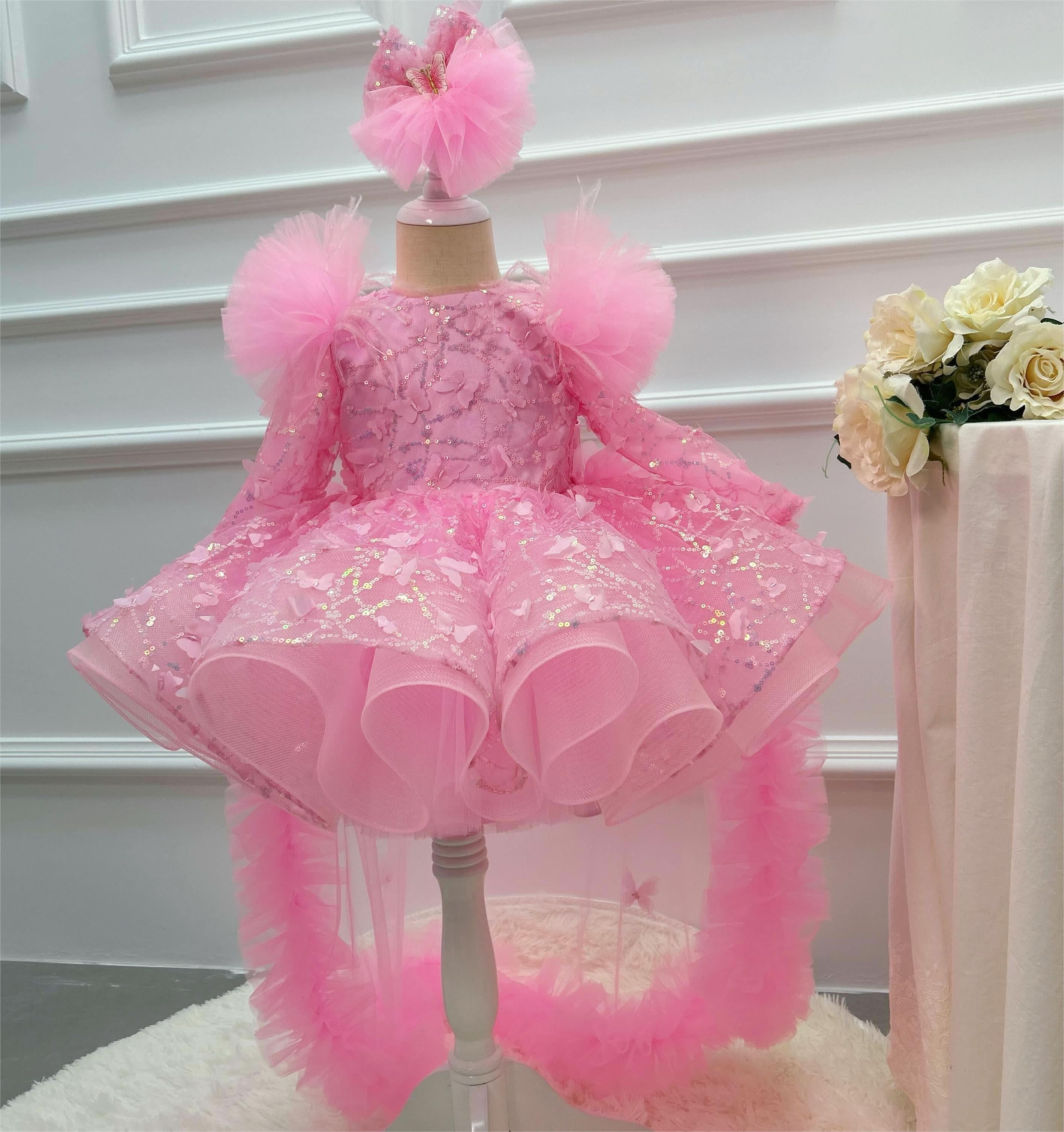 Butterfly Fluffy Princess Dress Long Sleeve Christmas & Birthday Outfit | KLFFIGID