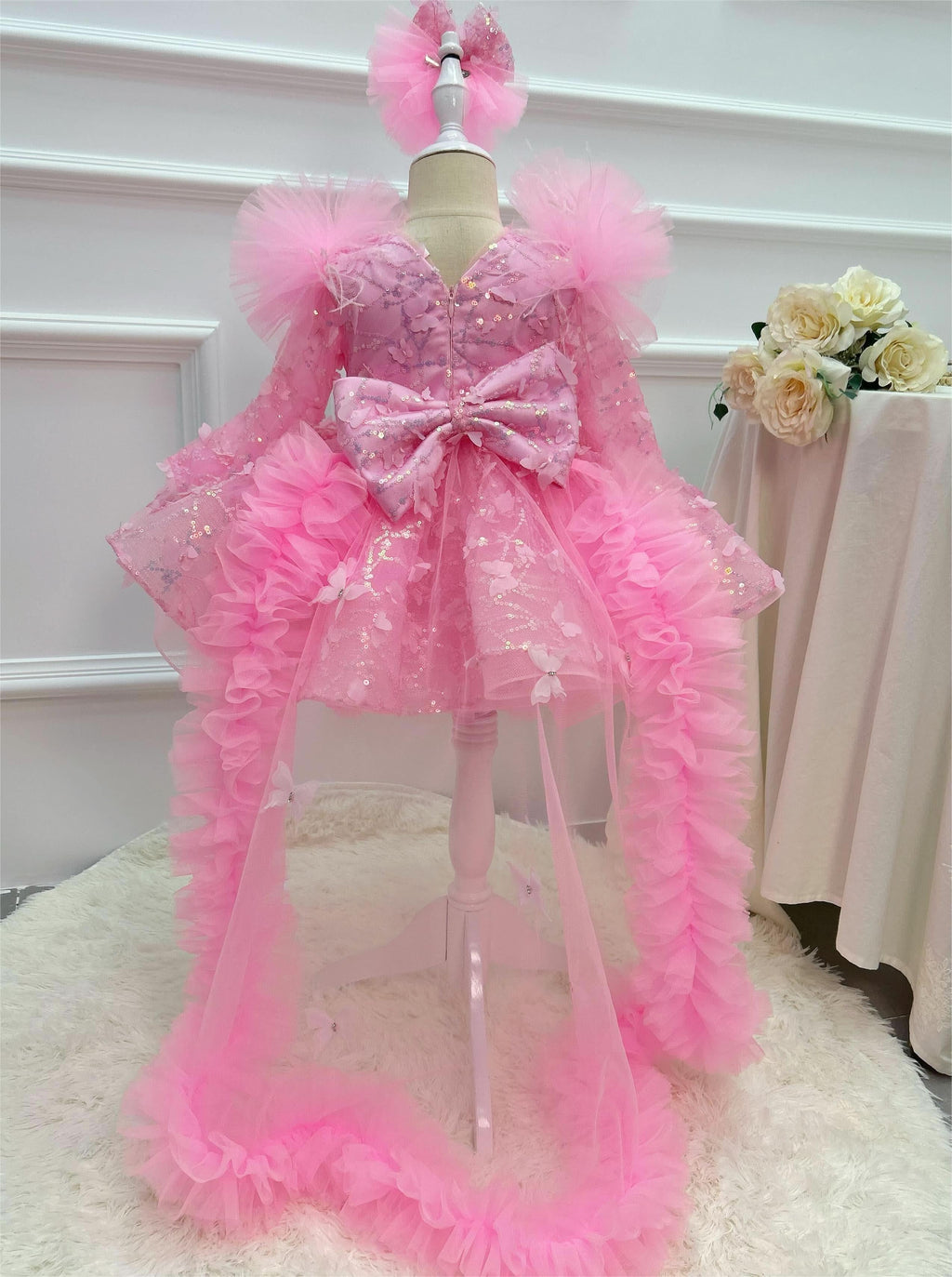 Butterfly Fluffy Princess Dress Long Sleeve Christmas & Birthday Outfit | KLFFIGID