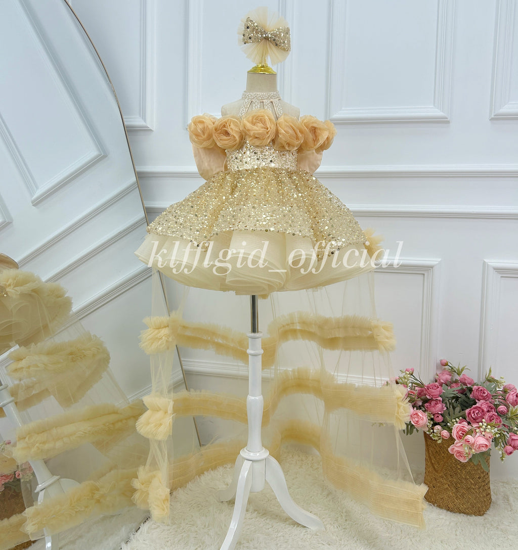 Toddler Princess Dress with 3D Roses & Butterfly Wings for Girls | KLFFIGID