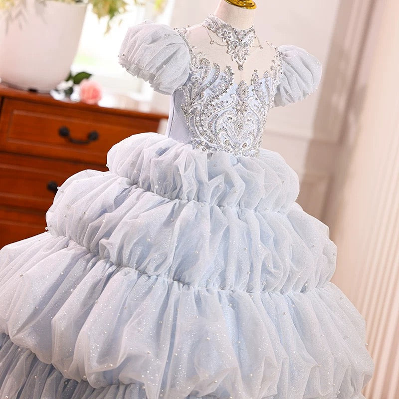Puff sleeve dress, birthday party dress, pageant dress, wedding girl dress