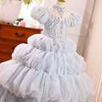 Puff sleeve dress, birthday party dress, pageant dress, wedding girl dress