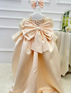 Blue Puff Sleeve Trailing Girls Birthday Princess Dress | KLFFIGID