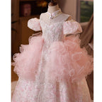 Wedding dress flower girl birthday party fluffy short sleeve sequin girl princess dress