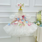 Elegant 3D Floral Flower Girl Princess Dress for Weddings | KLFFIGID