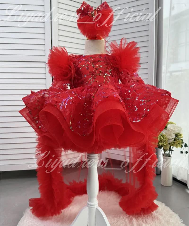 Butterfly Fluffy Princess Dress Long Sleeve Christmas & Birthday Outfit | KLFFIGID
