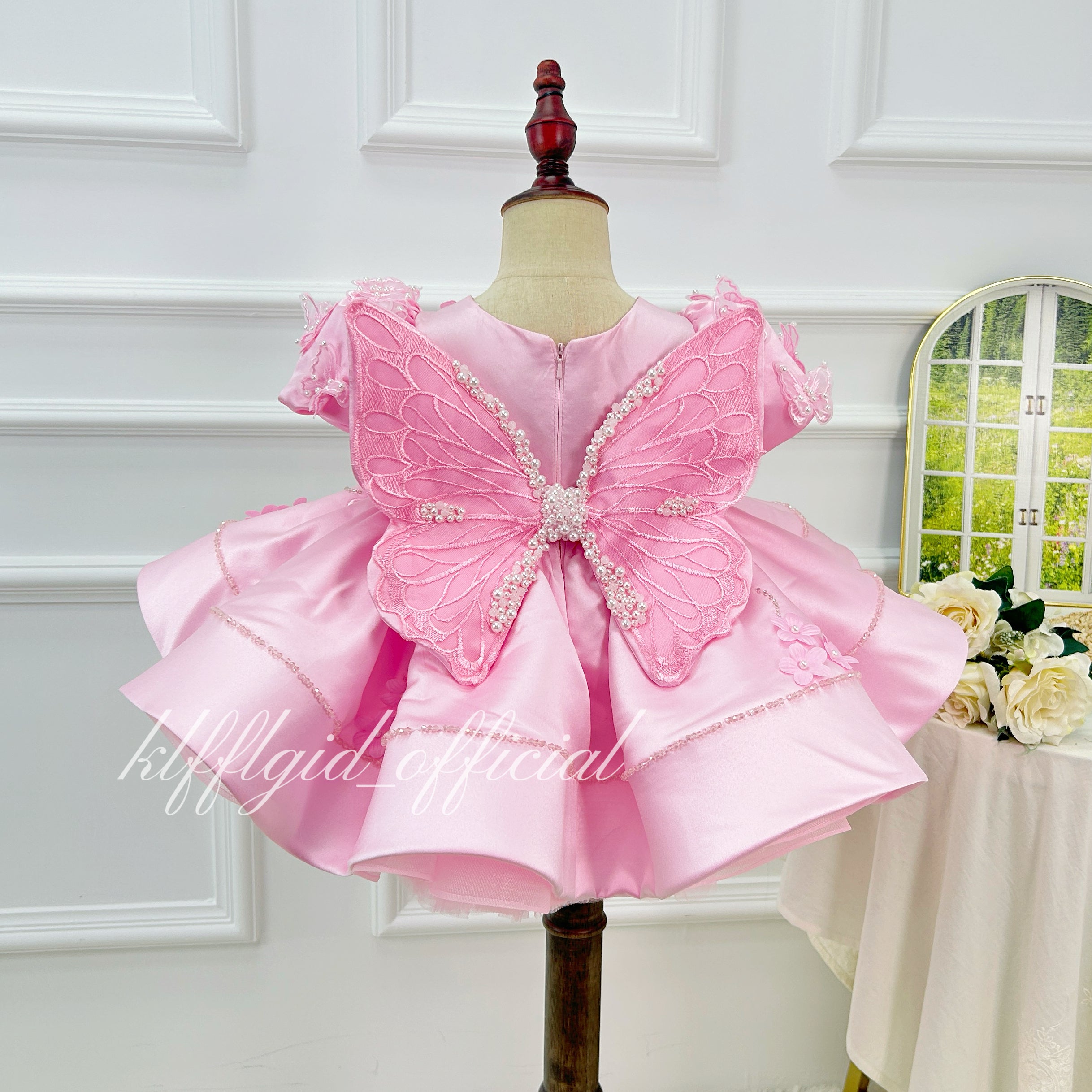 Girls First birthday dress Cute Bow-Back Party Dress with Wing Details Flower Girl Dress | KLFFIGID