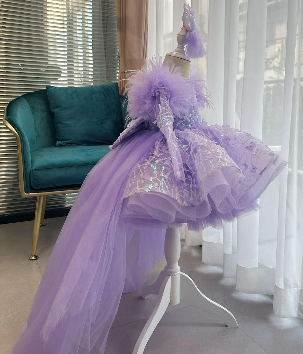Girls Bow Flower Princess Dress Detachable Train | KLFFIGID