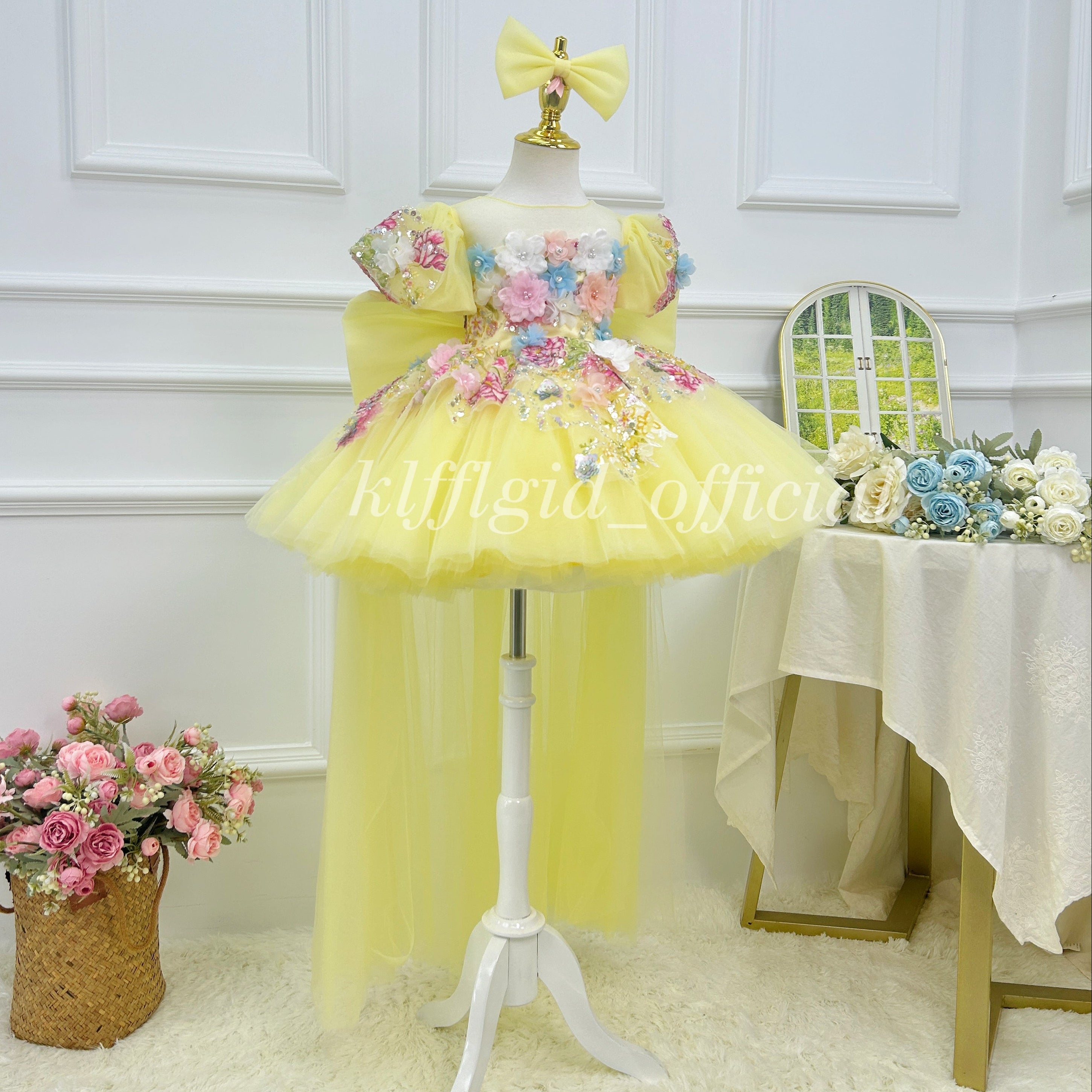 3D Floral Fairy Princess & Flower Girl Pageant Dress | KLFFLGID