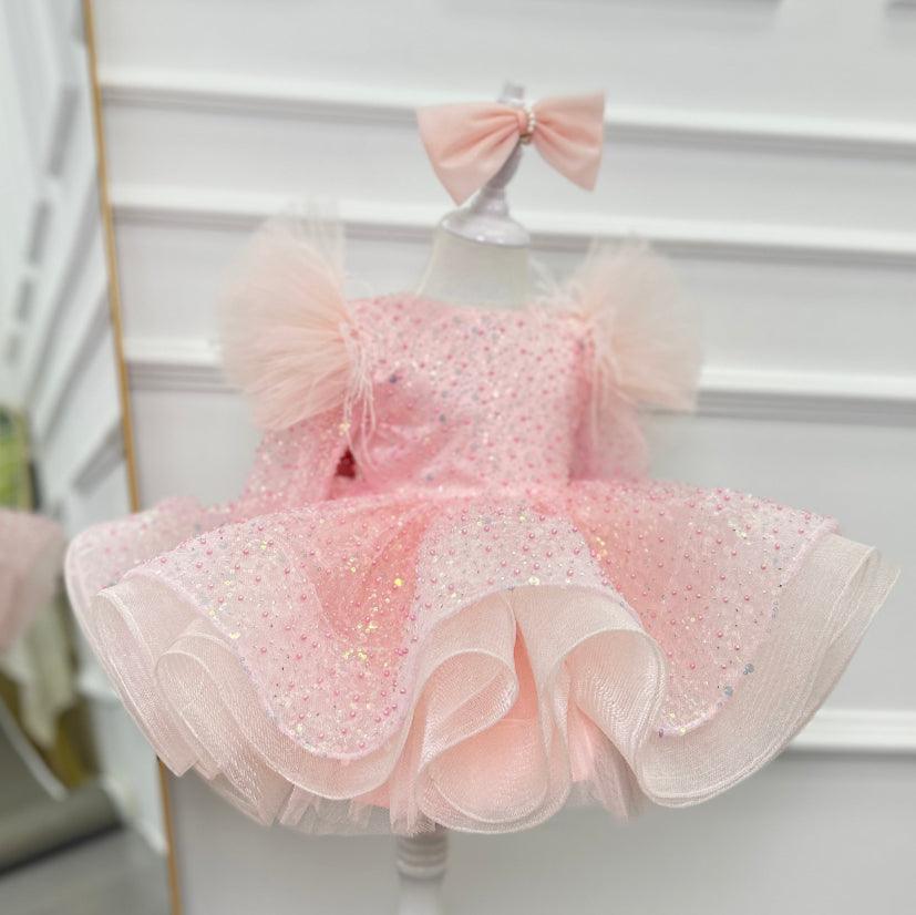 New Stage Performance First Birthday Sequined Long Sleeve Girls Dress