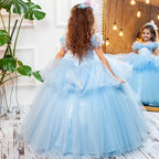 Girls birthday party dress, blue girl princess dress, dress up princess baby dress, butterfly maxi dress