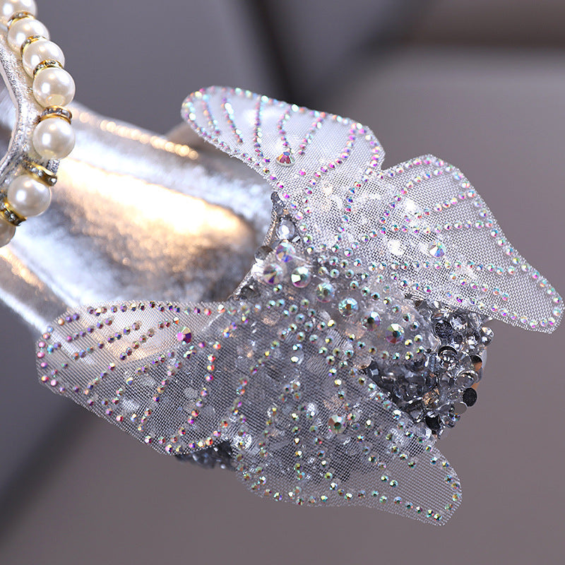 Children's shoes, bow diamond sequin shoes, 1 year old baby birthday party baby shoes