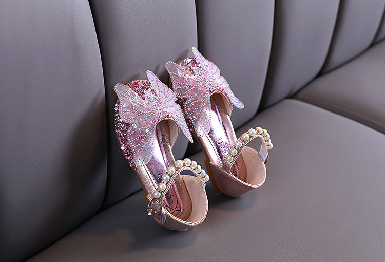 Children's shoes, bow diamond sequin shoes, 1 year old baby birthday party baby shoes