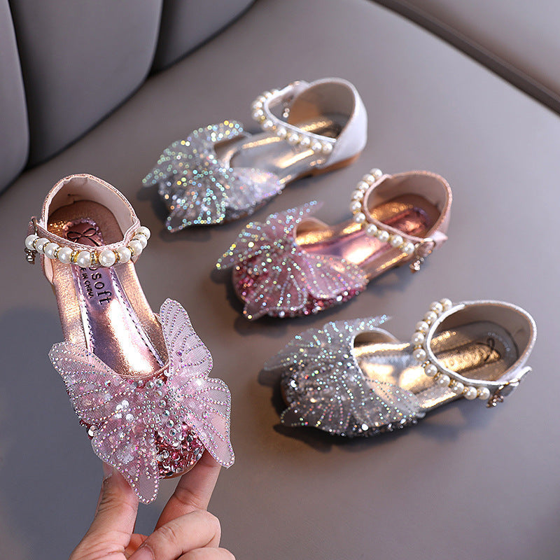 Children's shoes, bow diamond sequin shoes, 1 year old baby birthday party baby shoes