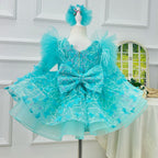 0-12Y Girls Long Sleeve Butterfly Embroidered Princess Dress | KLIFFIGID