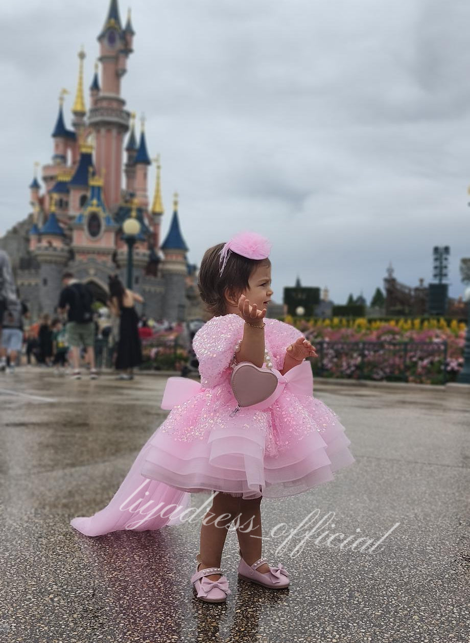 Baby Puff Sleeve Fluffy Tail 1st Birthday Party Princess Dress | KLFFIGID