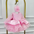 Satin Sequin Big Bow Fluffy Girls Birthday Princess Dress | KLFFIGID