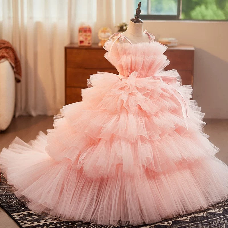Girls' Elegant Princess Dress, Lace Tulle, Summer Wedding Dress, Party Girls' Princess Dress