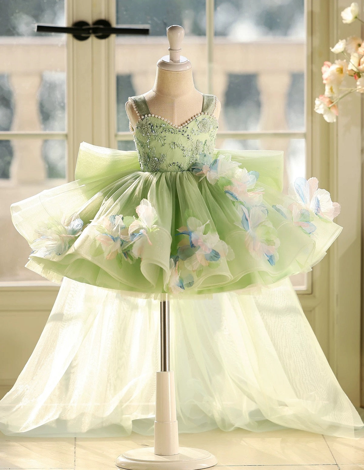 Fluffy 3D Floral Sequin Embroidered Princess Dress | KLFFIGID