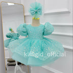 Girls Sequin Puff Sleeve Birthday Princess Dress with Headband | KLFFIGID