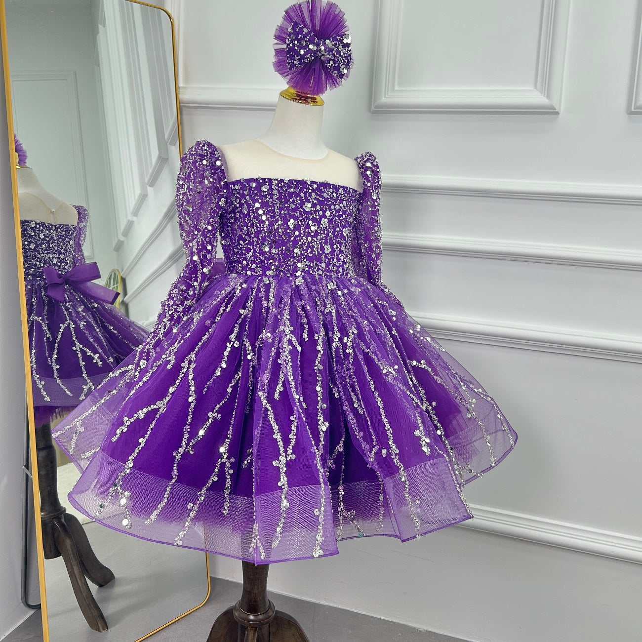 Girls Long Sleeve Sequin Princess Party Dress | KLFFIGID
