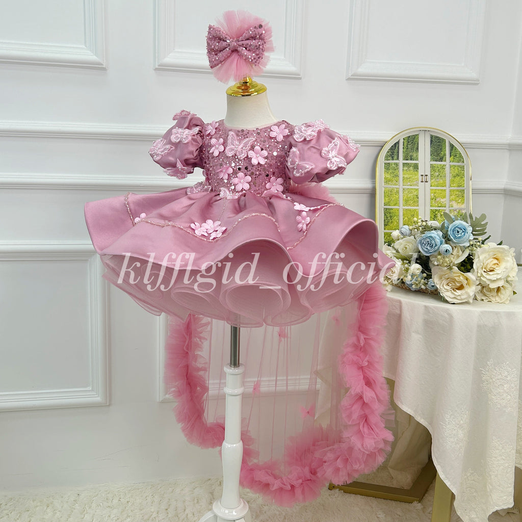 Luxury Large Bow Girls Couture & First Birthday Dress | KLFFLGID