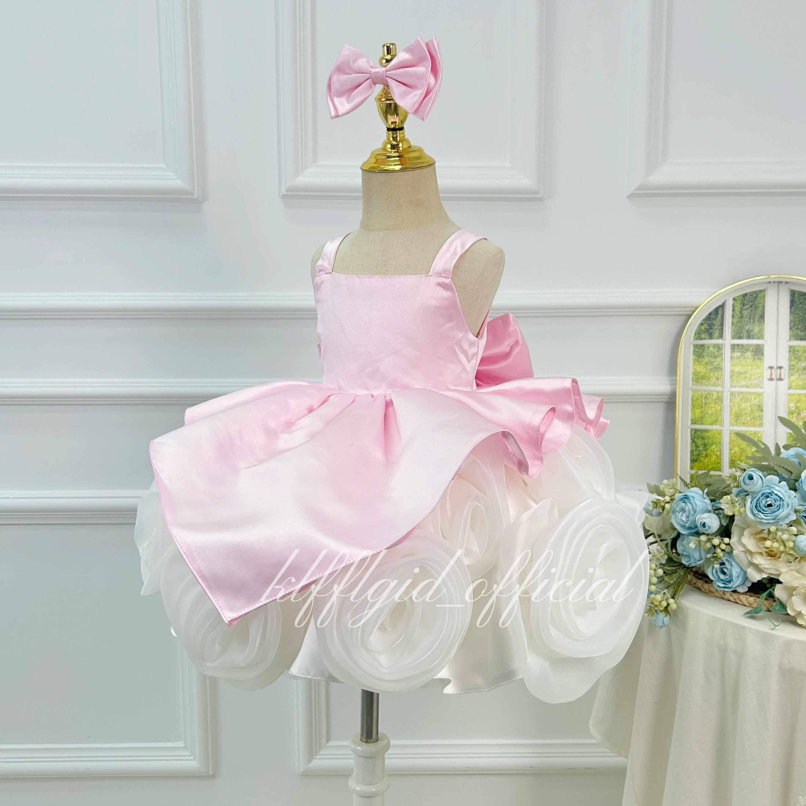 Rose Adorned Spaghetti-Strap Princess Dress for Girls | KLFFIGID