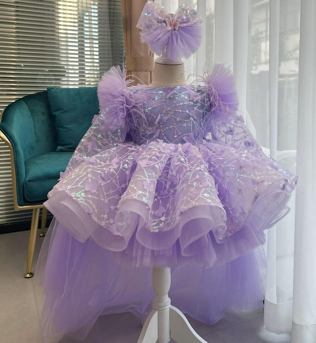 Girls Bow Flower Princess Dress Detachable Train | KLFFIGID
