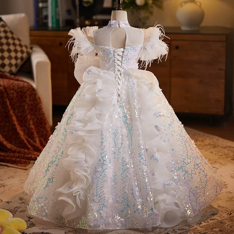 Children's sparkling evening dresses, elegant high-end stage performance dresses, wedding dresses for girls