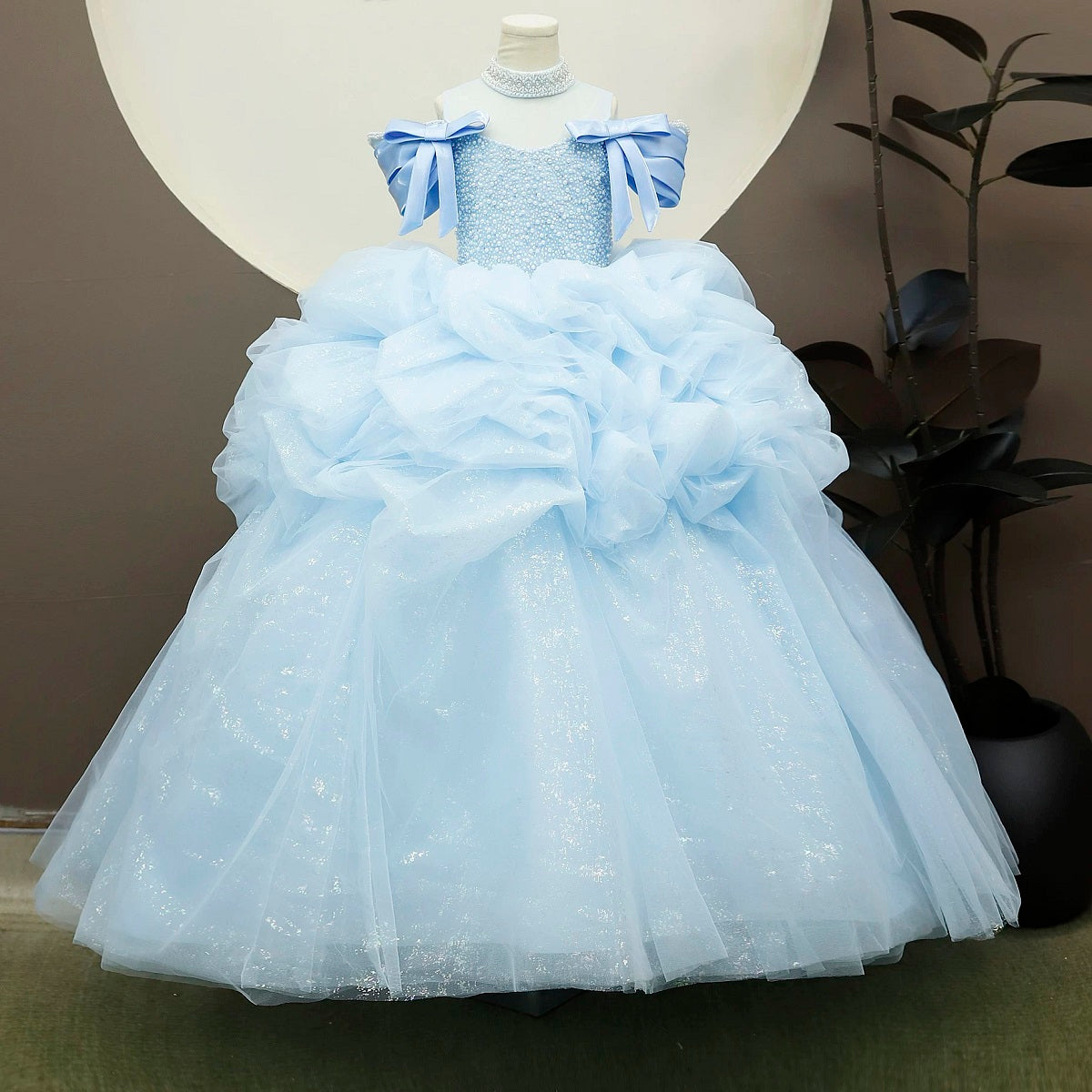 Blue girl princess dress, birthday party ceremony maxi dress, children's dress