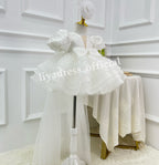 Baby Puff Sleeve Fluffy Tail 1st Birthday Party Princess Dress | KLFFIGID