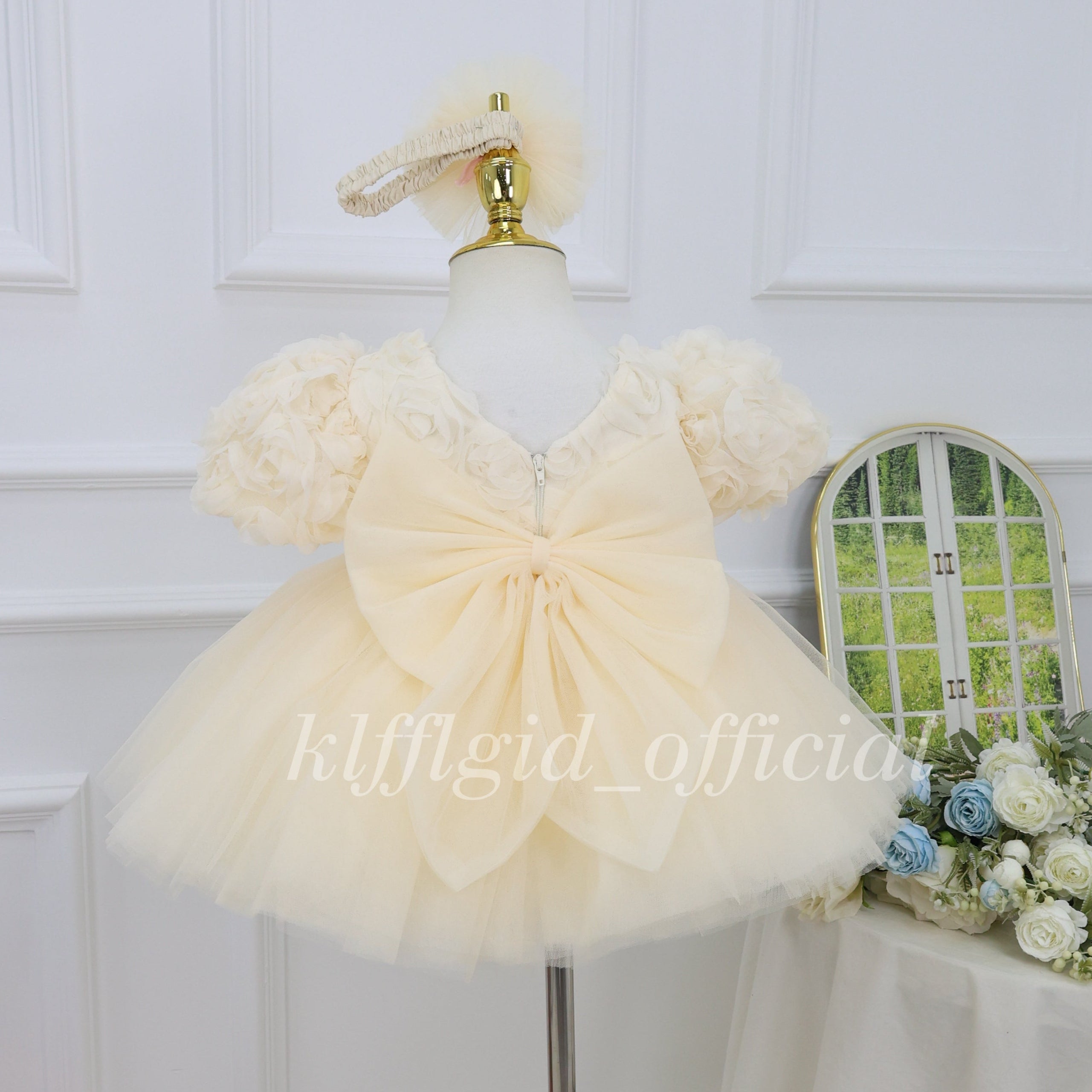 Rose-Adorned Pageant Gown & 1st Birthday Dress for Girls | KLFFLGID