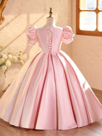 Kids Girls Satin Flower Princess Dress Flower Decor Summer Casual Birthday Wedding Party Dresses Girls