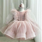 Girls Feather Dream Tulle Princess Dress with Pearl & Polka Dots | KLFFIGID