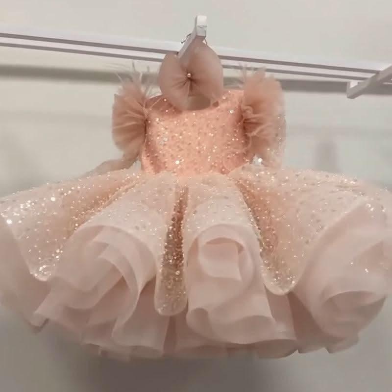 Glittery Sequin Tulle Princess Dress with 3D Flowers | KLFFIGID