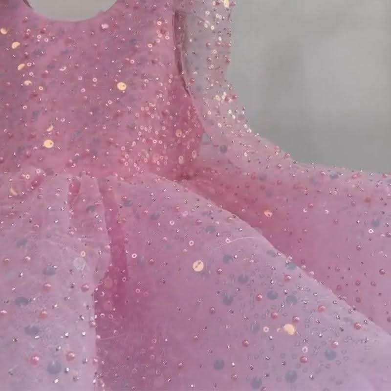Glittering Pink Princess Dress Sequined Organza Gown | KLFFIGID
