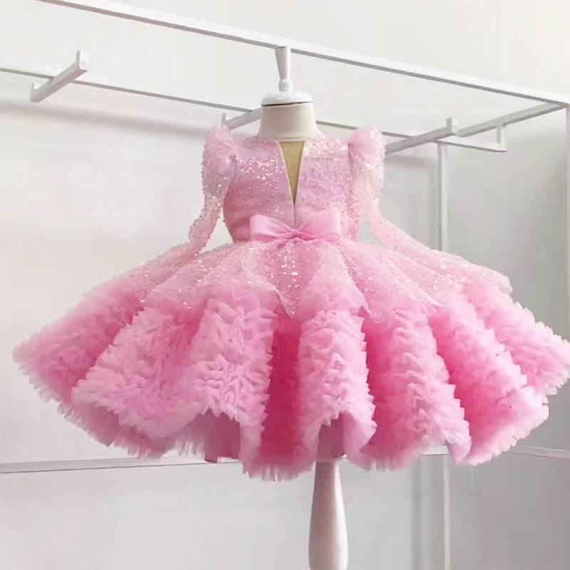 Girls Dreamy Sparkling Starry Princess Tutu Dress with Bow | KLFFIGID